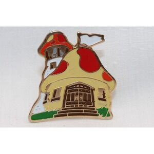 1980 Smurf Brooch Lapel Pin Mushroom House 1" Vintage Smurfs Dyer 80s
